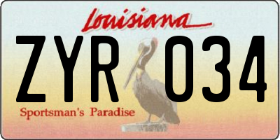 LA license plate ZYR034