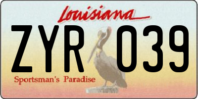 LA license plate ZYR039