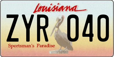 LA license plate ZYR040