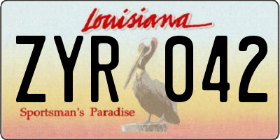 LA license plate ZYR042