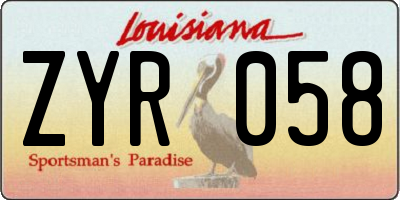 LA license plate ZYR058