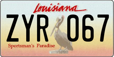 LA license plate ZYR067