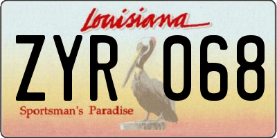 LA license plate ZYR068