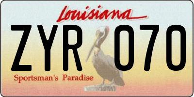 LA license plate ZYR070