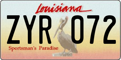 LA license plate ZYR072