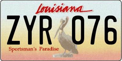 LA license plate ZYR076