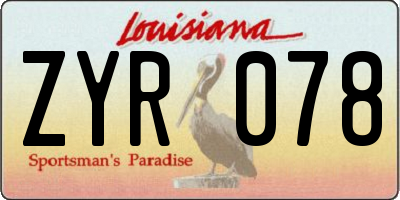 LA license plate ZYR078