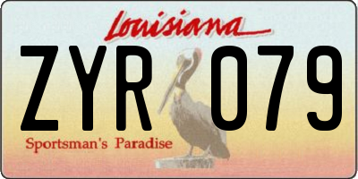 LA license plate ZYR079