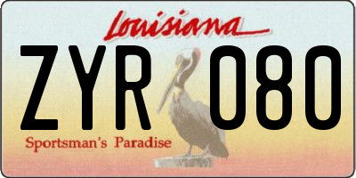 LA license plate ZYR080
