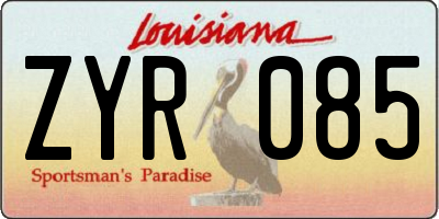 LA license plate ZYR085