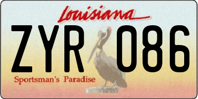 LA license plate ZYR086