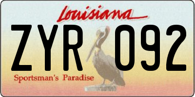 LA license plate ZYR092