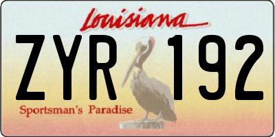 LA license plate ZYR192