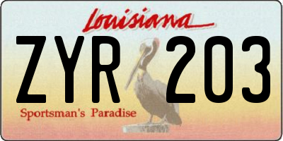 LA license plate ZYR203