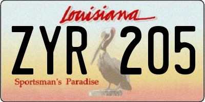 LA license plate ZYR205