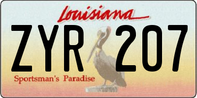 LA license plate ZYR207