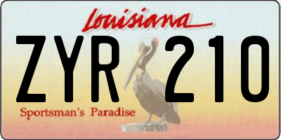 LA license plate ZYR210