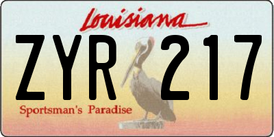LA license plate ZYR217