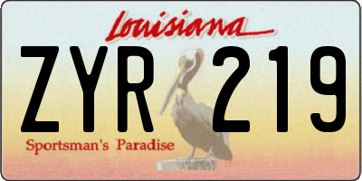 LA license plate ZYR219