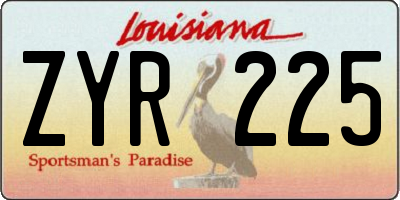 LA license plate ZYR225