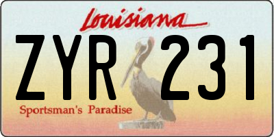 LA license plate ZYR231