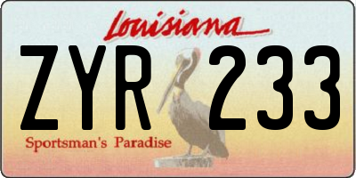 LA license plate ZYR233