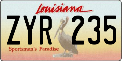 LA license plate ZYR235