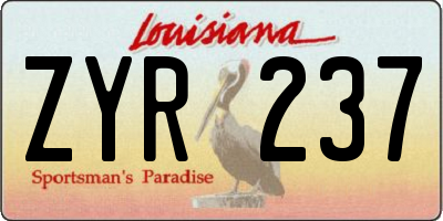LA license plate ZYR237