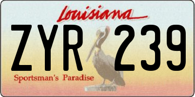 LA license plate ZYR239