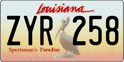 LA license plate ZYR258