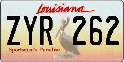 LA license plate ZYR262