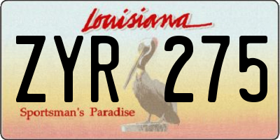 LA license plate ZYR275