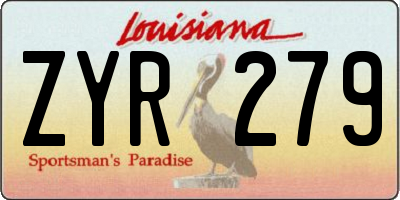 LA license plate ZYR279
