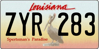 LA license plate ZYR283
