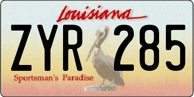 LA license plate ZYR285