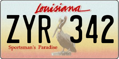 LA license plate ZYR342