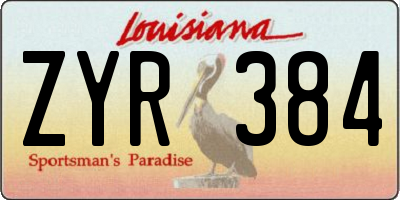 LA license plate ZYR384