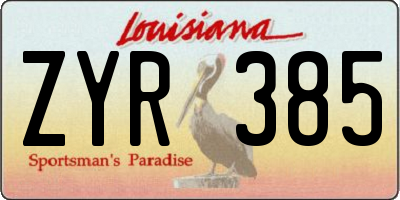 LA license plate ZYR385