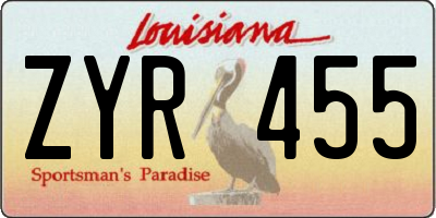 LA license plate ZYR455