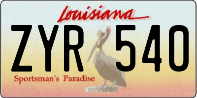 LA license plate ZYR540