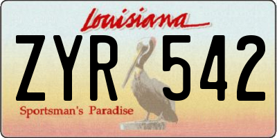 LA license plate ZYR542