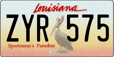 LA license plate ZYR575