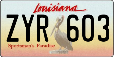 LA license plate ZYR603