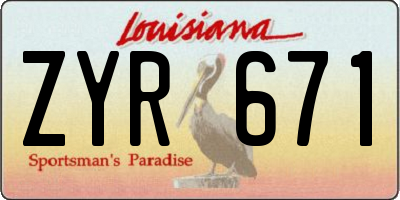LA license plate ZYR671