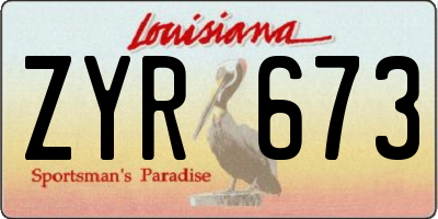 LA license plate ZYR673