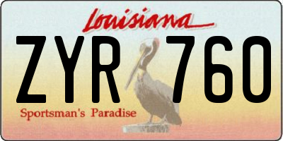 LA license plate ZYR760