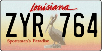 LA license plate ZYR764