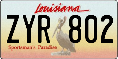 LA license plate ZYR802