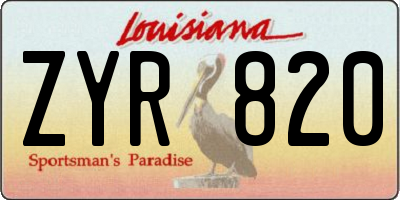 LA license plate ZYR820