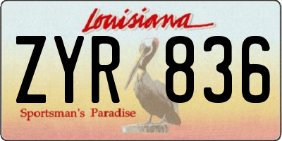 LA license plate ZYR836